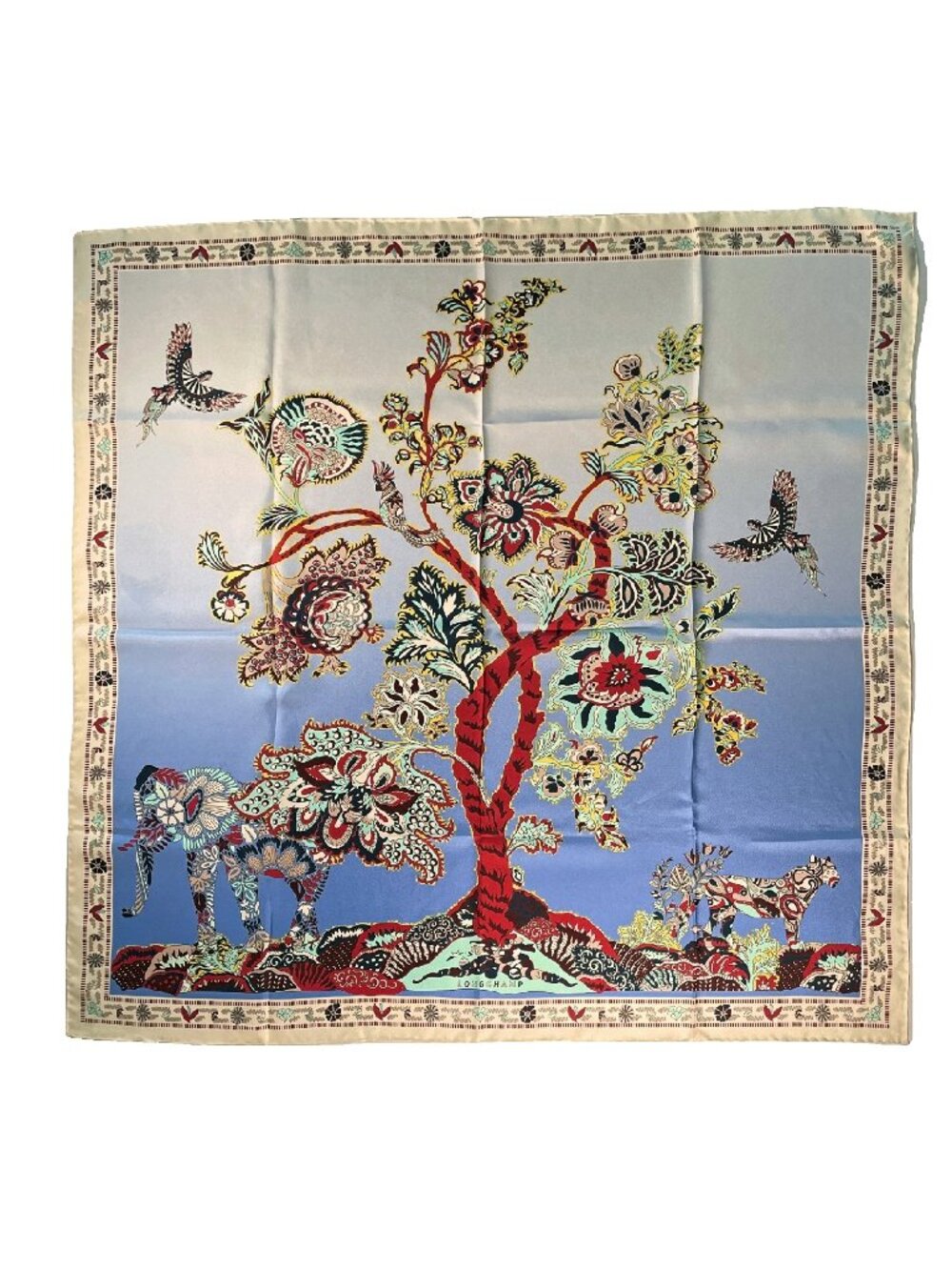 Vintage LONGCHAMP Tree of Life Silk Scarf